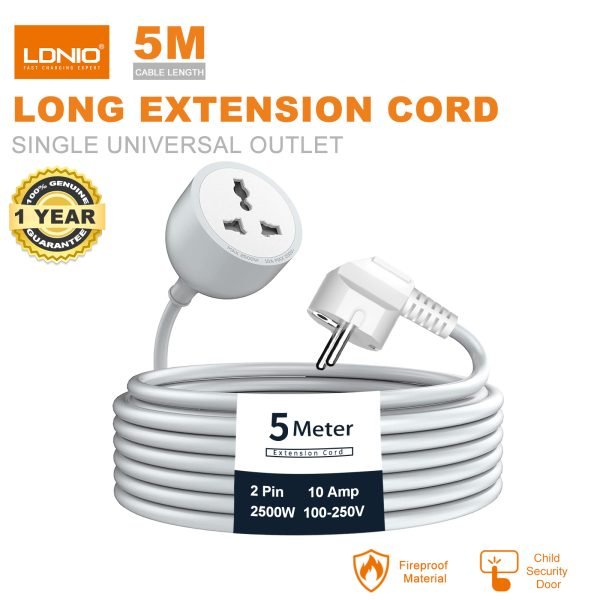 HOTEON Extension Cord, 16.4Ft(5M) Heavy Duty Long Wire Cord, Single AC Outlet-EU Plug