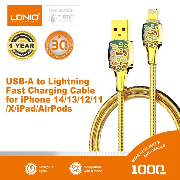 LDNIO LS881 Golden Micro Type c 1m 2m Golden Pvc 30w Fast Charging Data Cable