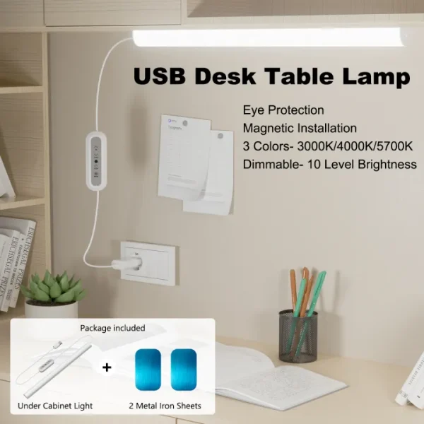HOTEON USB Desk Table Lamp, Dimmable LED Desk Lamp, 10 Level Brightness, 3 Color Modes(3000K/4000K/5700K) Eye Protection Reading Lamp for Study Bedroom
