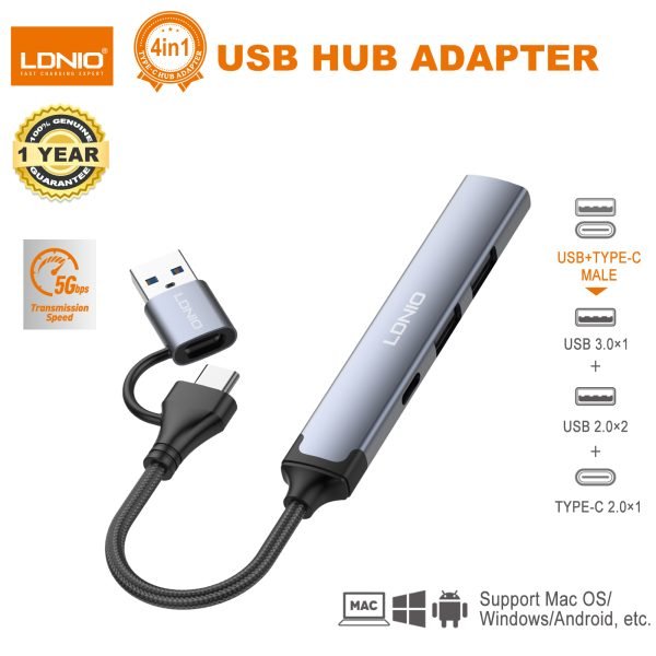 Ldnio DS-64C 4-in-1 USB/Type-C Hub Adapter