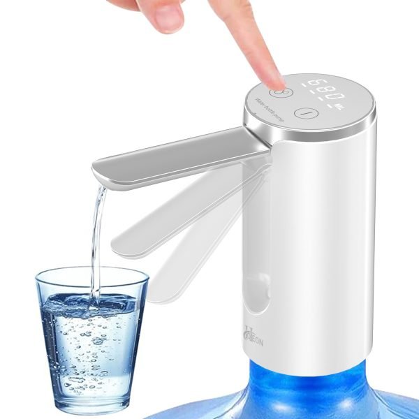 Hoteon Automatic Water Dispenser Pump, 3 Quantitative Settings Drinking Water Pump with LED Display, Foldable USB Rechargeable Electric Mini Water Pump (White)