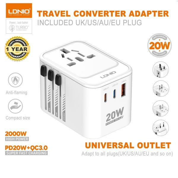 LDNIO Z9 3 USB Ports 20W GaN Travel Adapter