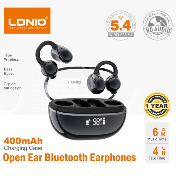 LDNIO Open Ear Wireless Earbuds, Bluetooth 5.4 Earphone, Headset with 6H Music Playback Time, HI-FI Music Quality, LED Display Battery Level
