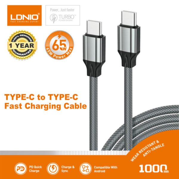 LDNIO 65W Super Fast Weaving Charging Cable – 1M (Type-C to Type-C)
