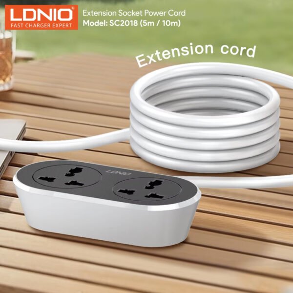 LDNIO Extension Socket, 16.4Ft (5M) Heavy Duty Long Wire Cord, Single AC Outlet, 2500W 10A-EU Plug