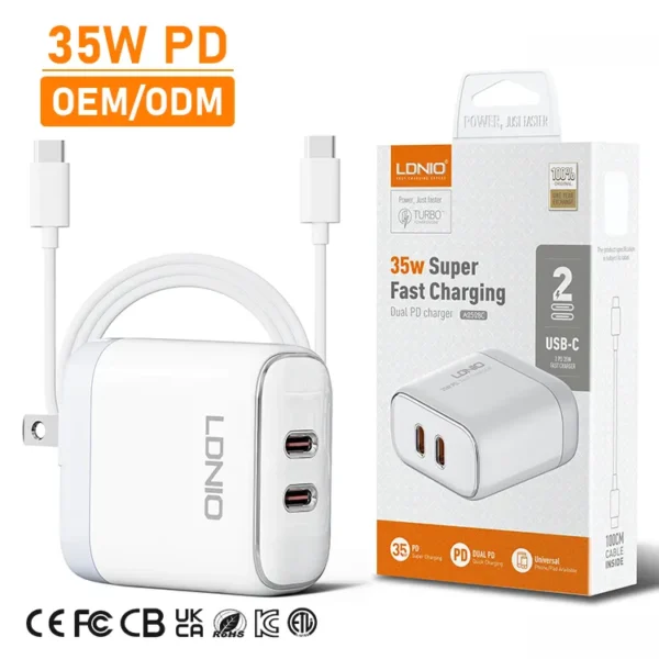 LDNIO 35W Dual Port PD Fast Charger (EU/US Plug)