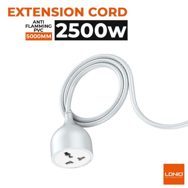 LDNIO Extension Cord, 2500W 10A Extension Board, Heavy Duty Long Wire Extension, 2 Universal Outlets Extension Cable, 2 Pins Power Cord Extension, Expandable Power Strip for Home Office Cable-EU Plug