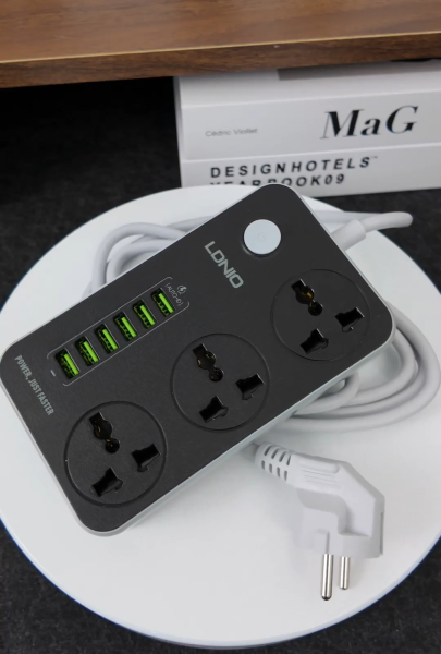 LDNIO Rotatable Multiplug Extension Cord, 3 Universal Sockets Power Strip, Fast Charging USB-C & USB-A Ports (2500W, 10A-EU Plug)